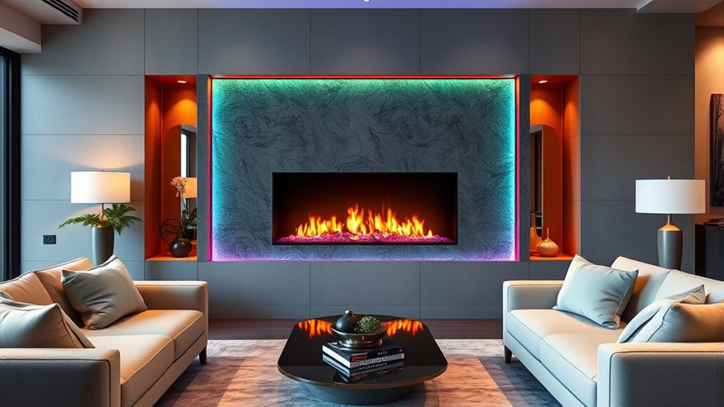colorful recessed fireplace frames