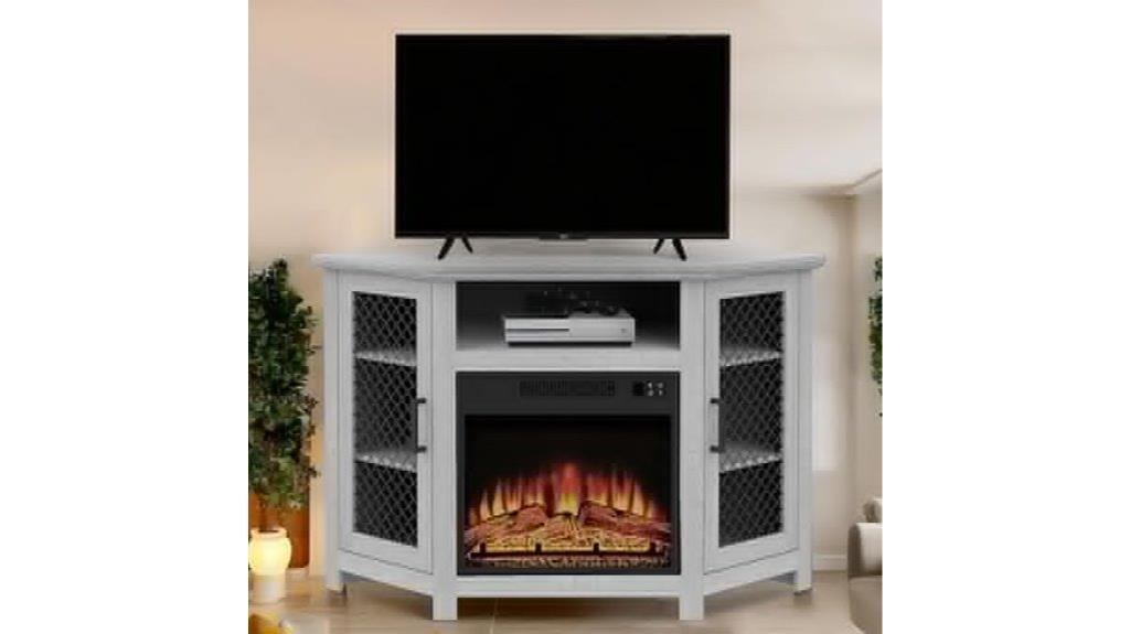 corner tv stand with fireplace