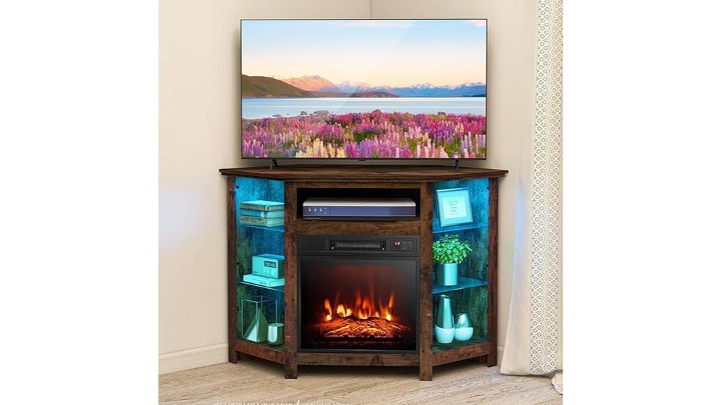 corner tv stand with fireplace