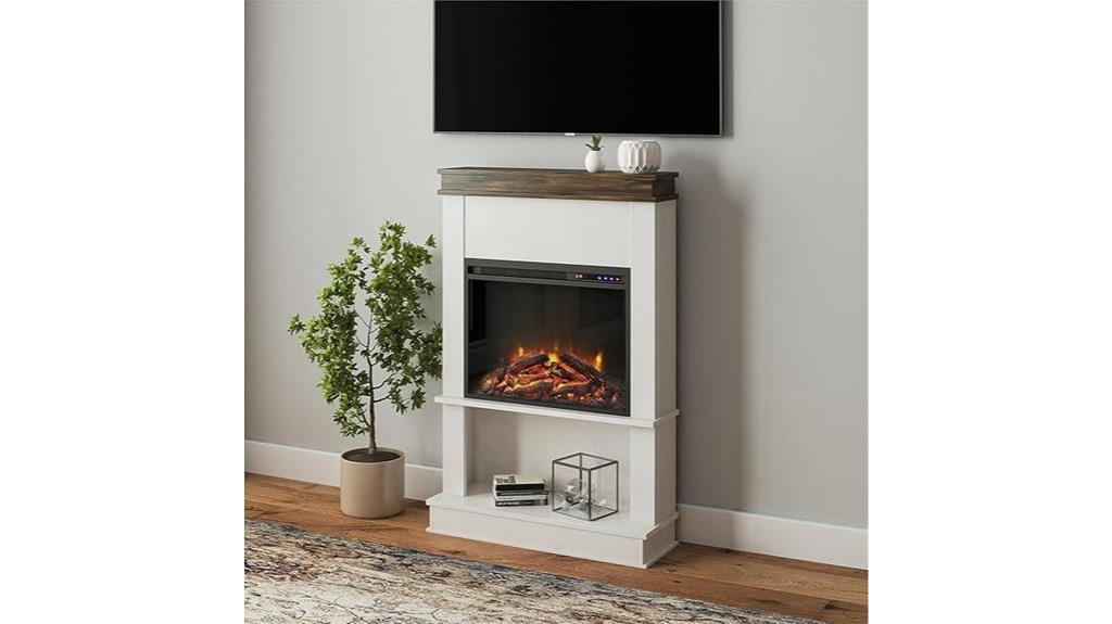 electric fireplace with open shelf