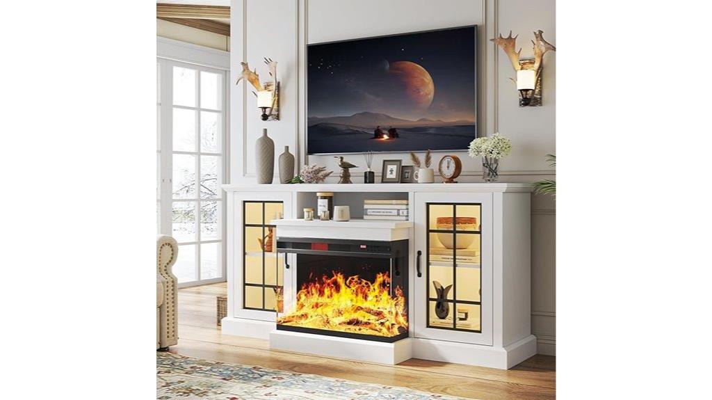 fireplace tv stand glass doors