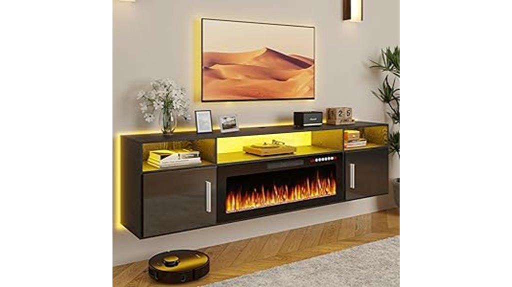 floating tv stand with fireplace