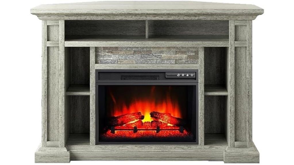 gray wide corner fireplace