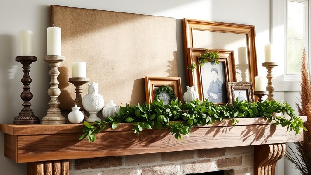 personalized seasonal mantel styling