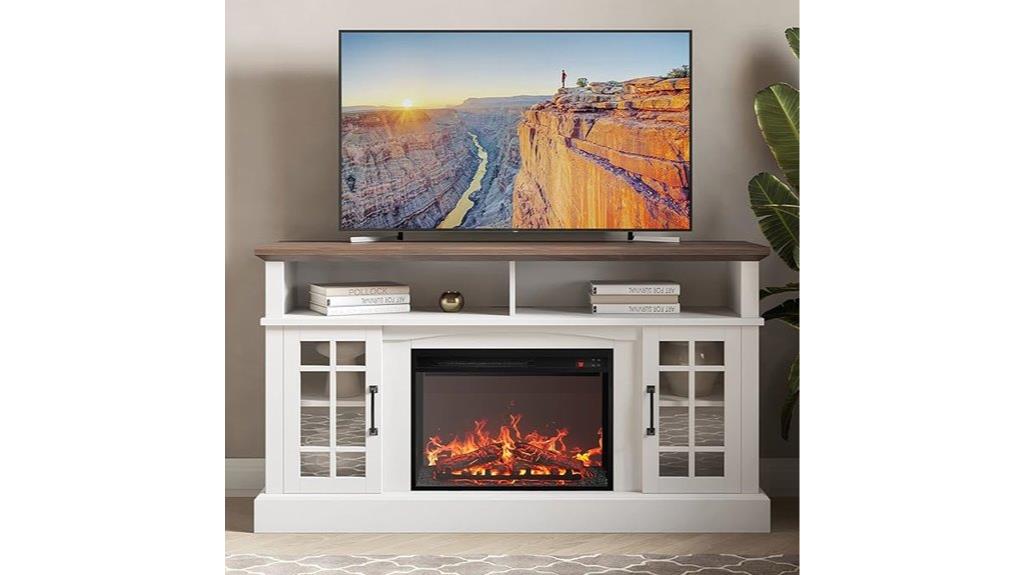 rustic tv stand with fireplace