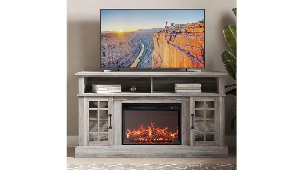 rustic tv stand with fireplace