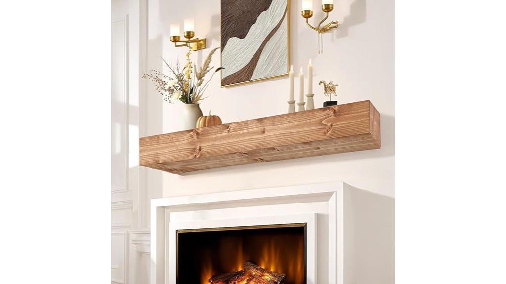 rustic wall mounted fireplace shelf