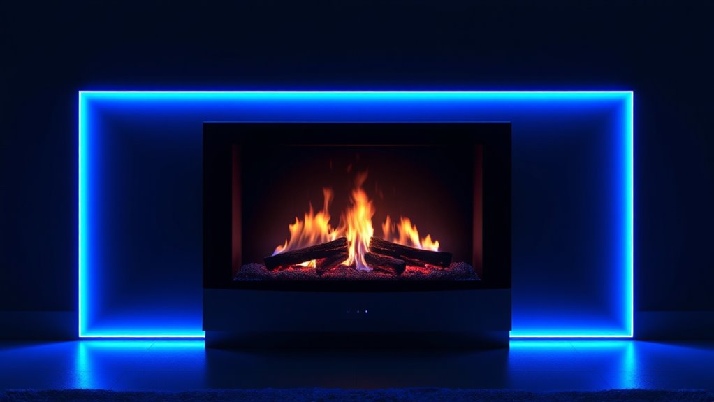 backlighting enhances fireplace ambiance