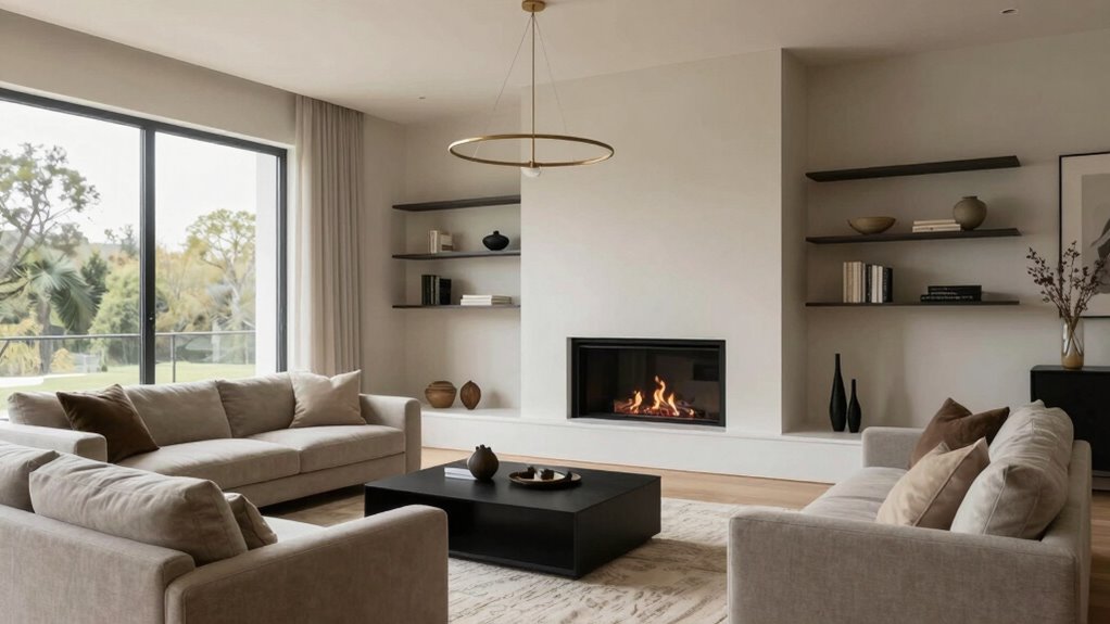 corner fireplace enhances open space