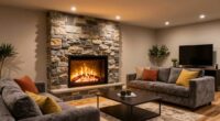 electric fireplace enhances basement ambiance