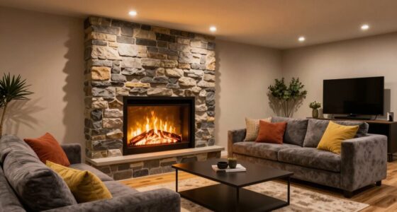 electric fireplace enhances basement ambiance