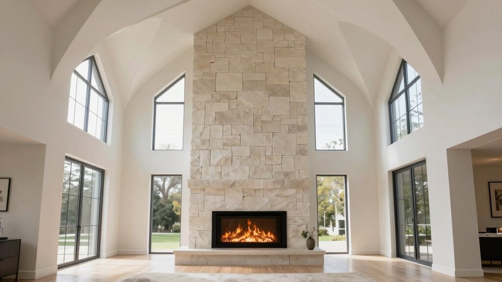 high ceilings enhance fireplace design