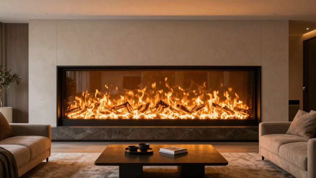 oversized fireplace enhances balanced decor