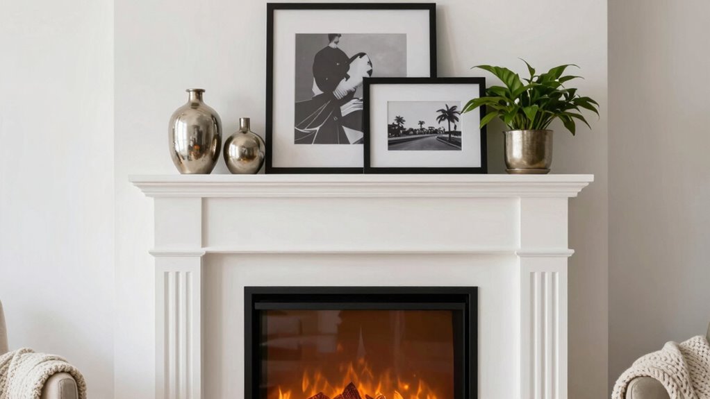 seasonal symmetrical mantel styling