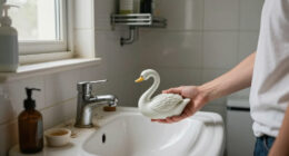 She Used A Ceramic Swan To Hide This Major Bathroom Eyesore
